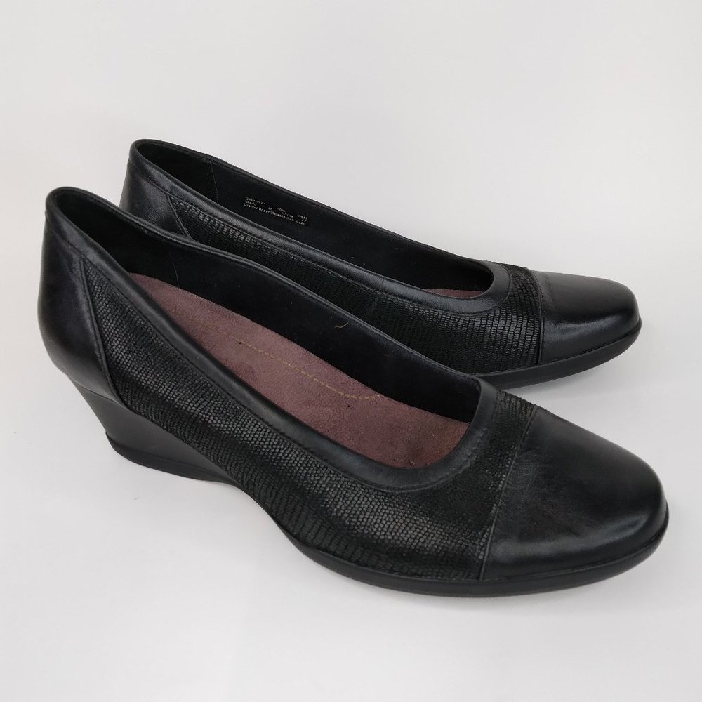 Clarks Everyday Black Leather Wedge Heels Size 10M